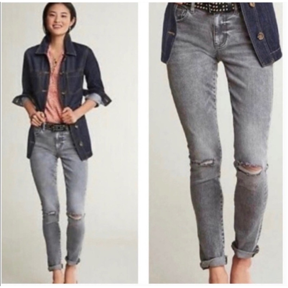 Cabi High Skinny Jeans Grey Distressed Denim Style 3939 Size 8